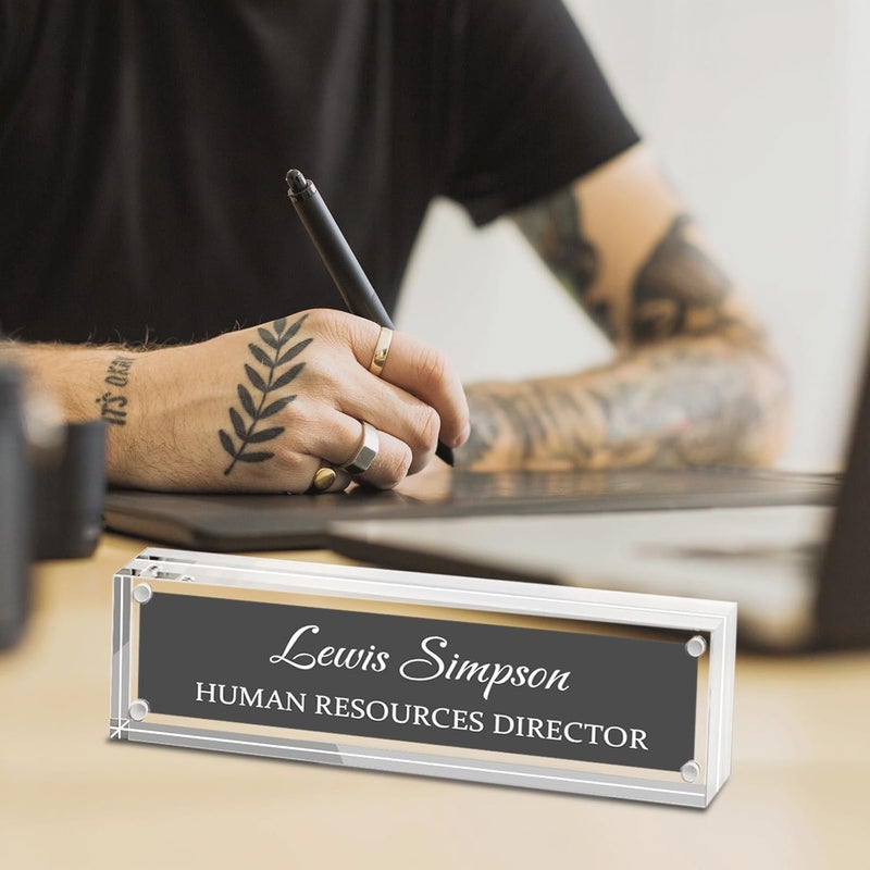 HETOOSHI Name Plate for Desk, Desk Double sided pattern Name Plate Personalized Office Desk Decor for Women and Men, Employee Appreciation Gifts Office Gifts for Boss, Manager, Teacher (transparent) - Image 5
